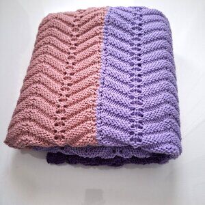 Purple and Pink Hand Knit Throw Blanket